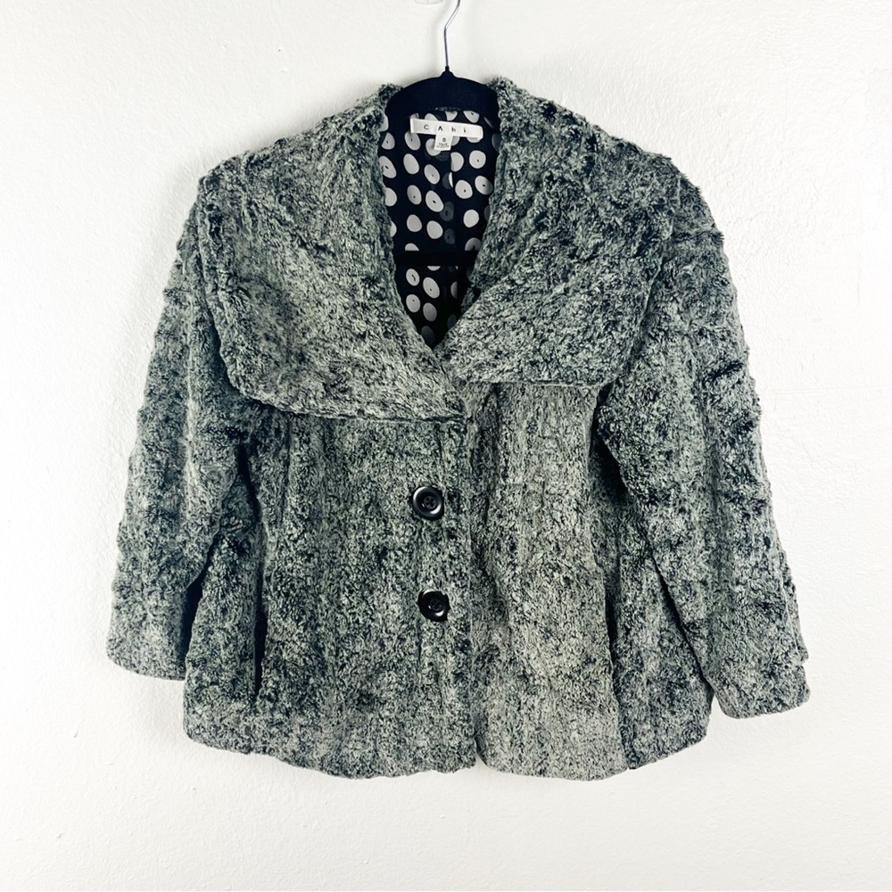 CABI Gray Chinchilly Faux Fur Three Buttons Side Pockets Swing Jacket Small Boho